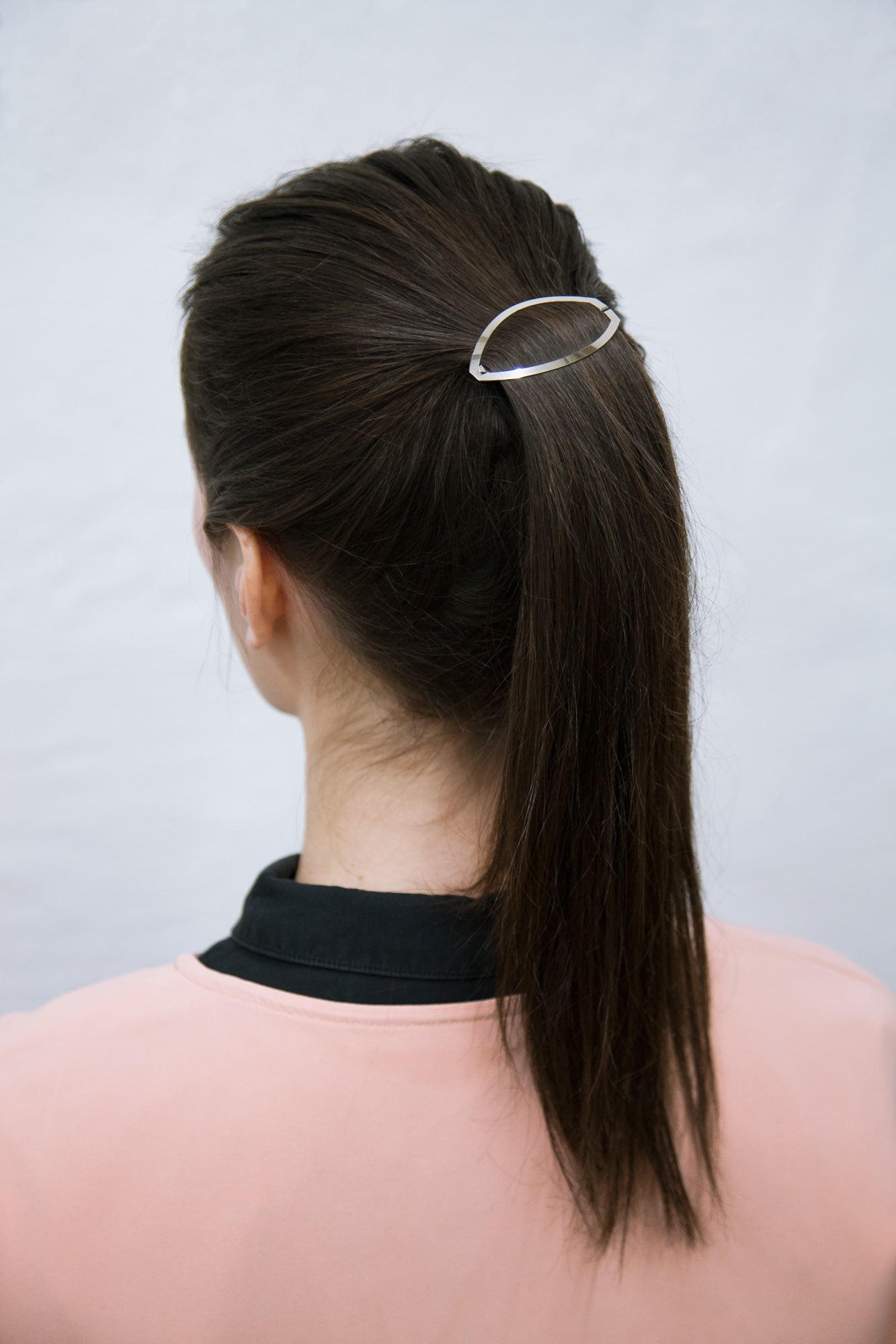 High ponytail secured with designer hair clip ALVA.  Made from high quality materials designed to last