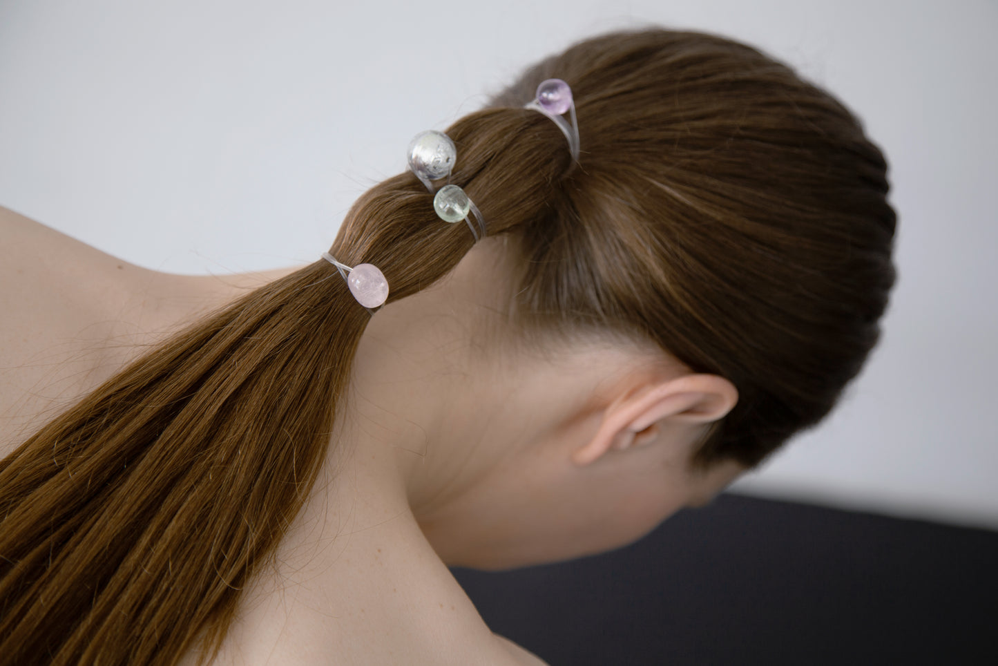 Bejeweled ponytail with minimal high-quality designer hair ties by Clinq